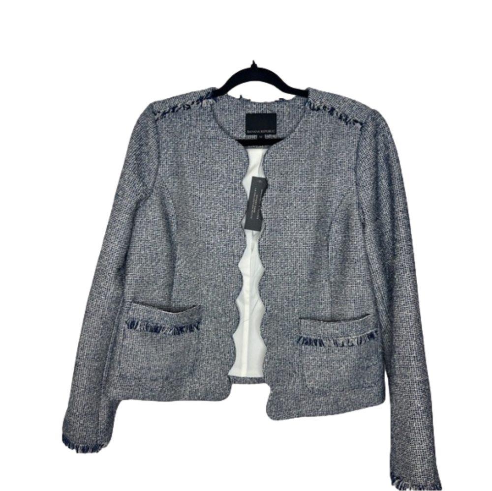 NWT Banana Republic Women's Tweed Frayed Long Cuff Sleeves Blazer Size 12